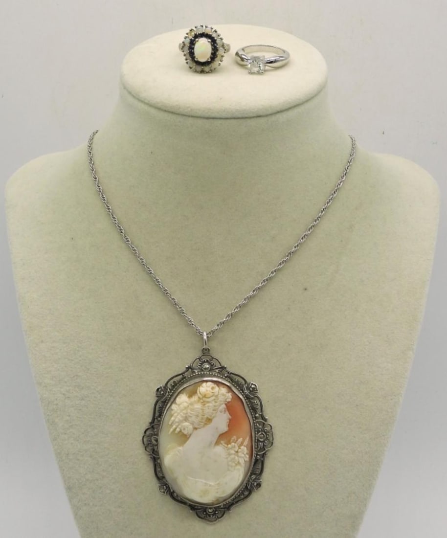 VTG STERLING CAMEO & RINGS: VTG STERLING CAMEO & RINGS
