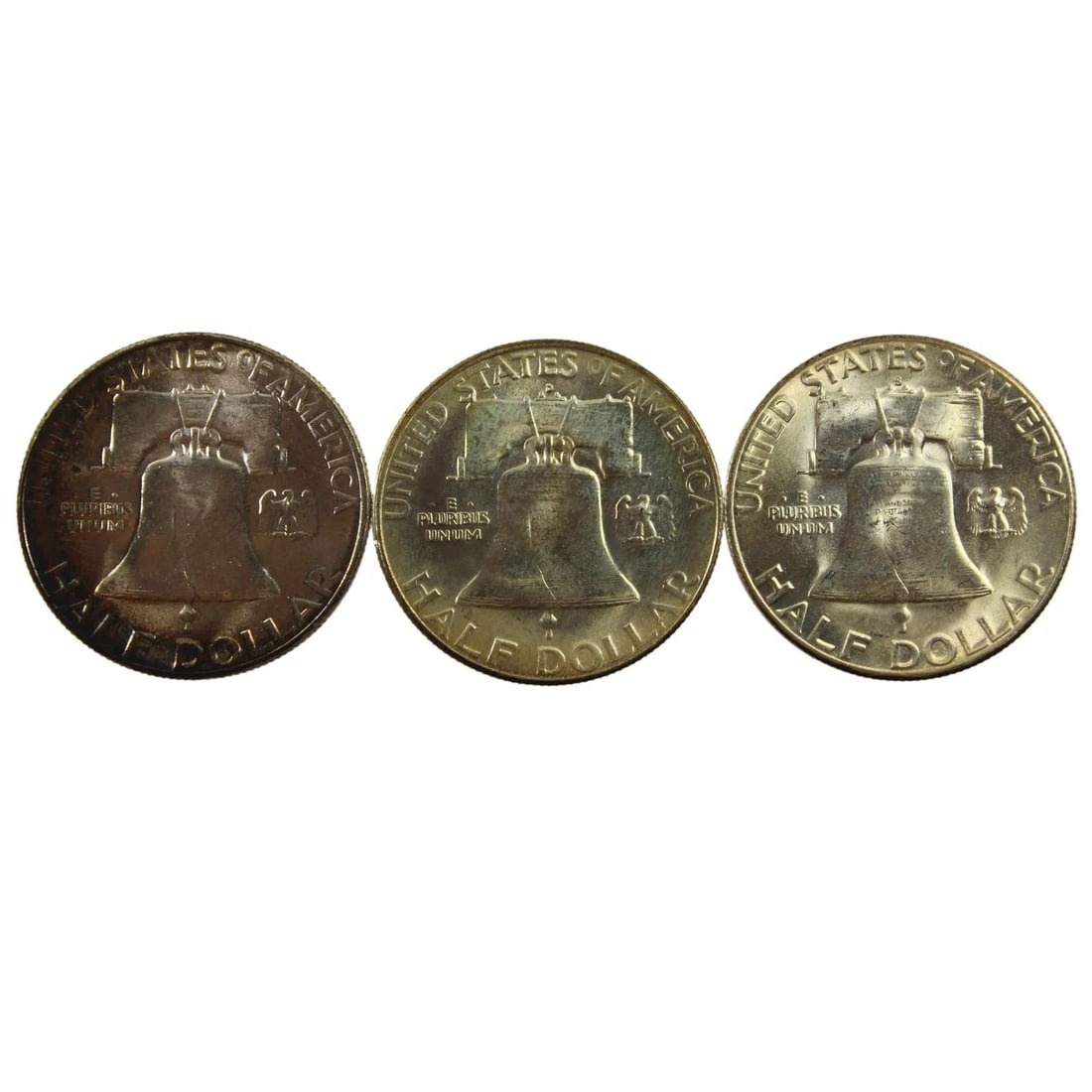 U.S.A. 1952, 1952 D & 1952 S 'FRANKLIN' SILVER (900) HALF DOLLARS, CHOICE UNCIRCULATED (3 COINS): U.S.A. 1952, 1952 D & 1952 S 'Franklin' Silver (900) Half Dollars, Choice Uncirculated (3 coins)