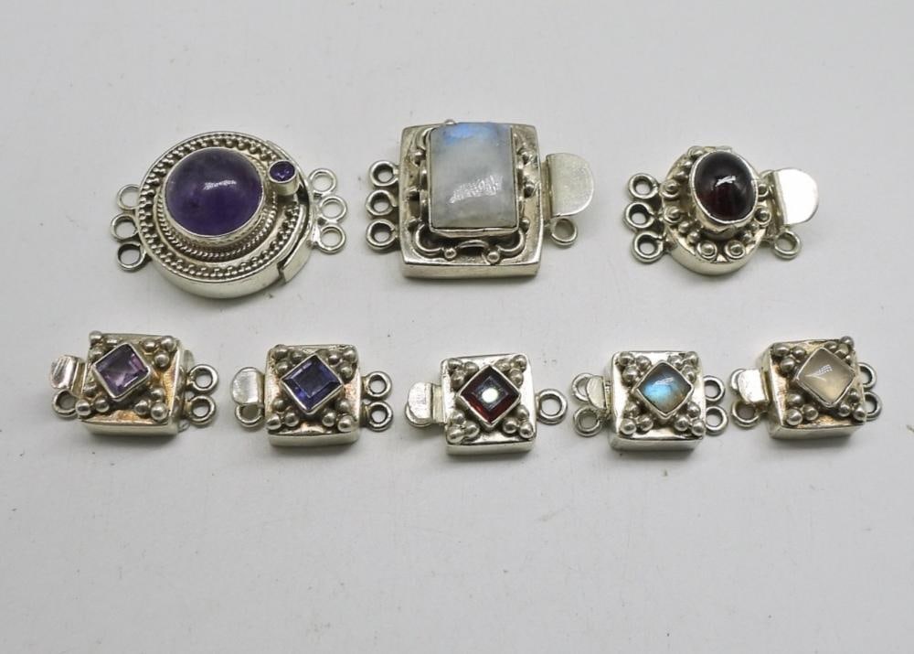 (8) BRACELET CLASPS WITH GEMSTONES 925: (8) BRACELET CLASPS WITH GEMSTONES 925