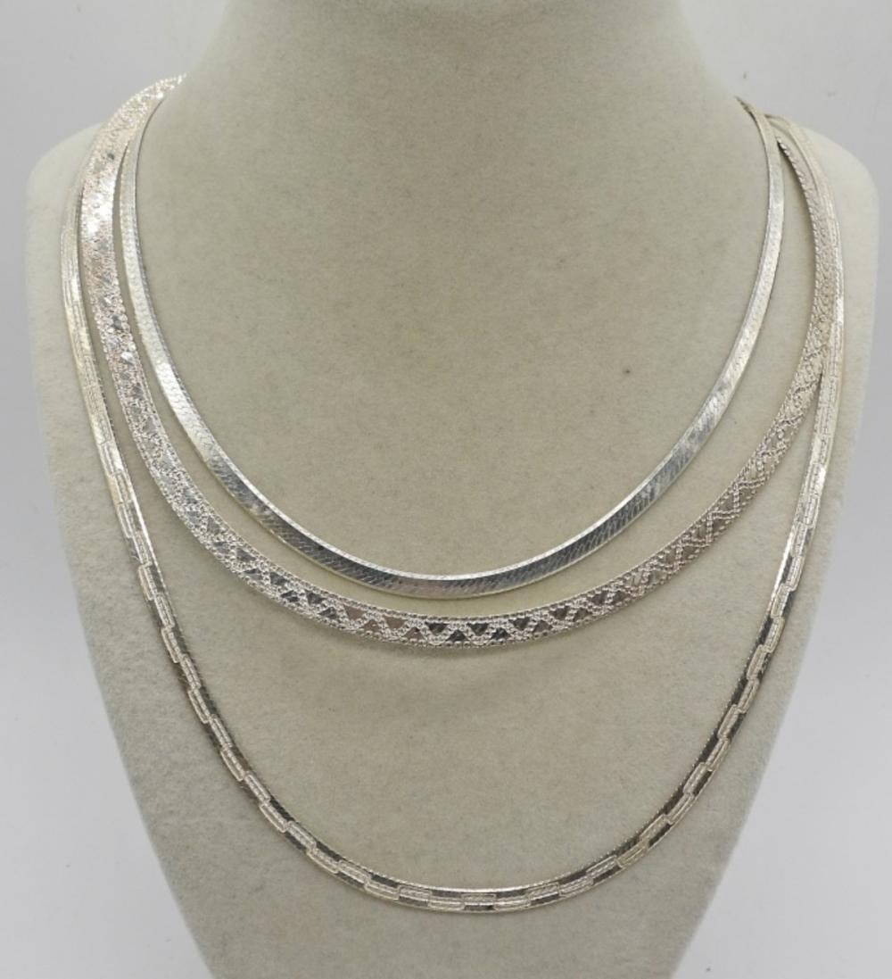 (3) STERLING HERRINGBONE CHAINS: (3) STERLING HERRINGBONE CHAINS