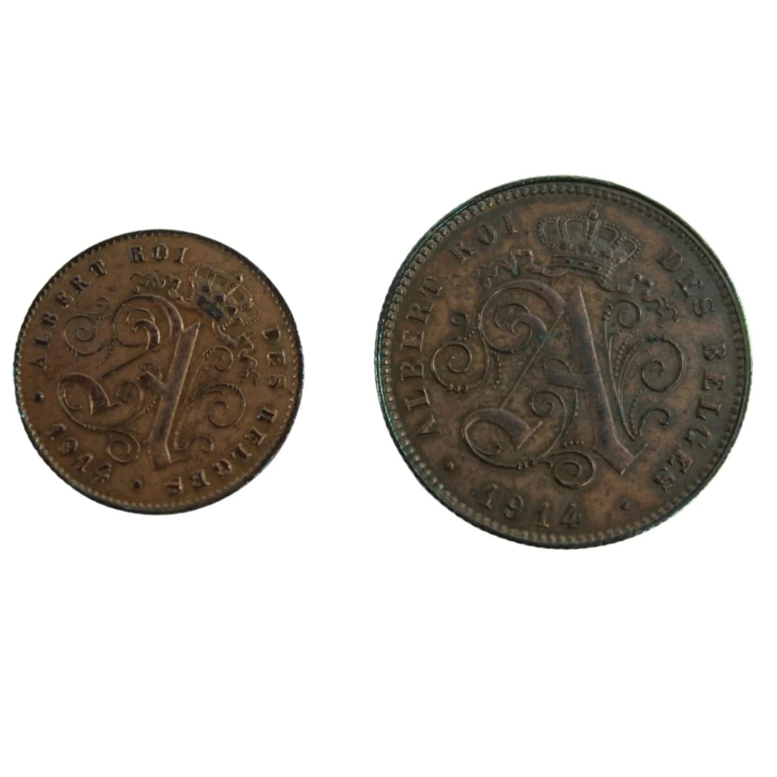 BELGIUM 1914 1 & 2 CENTIMES, ABOUT UNCIRCULATED (2 COINS): Belgium 1914 1 & 2 Centimes, about Uncirculated (2 coins)
