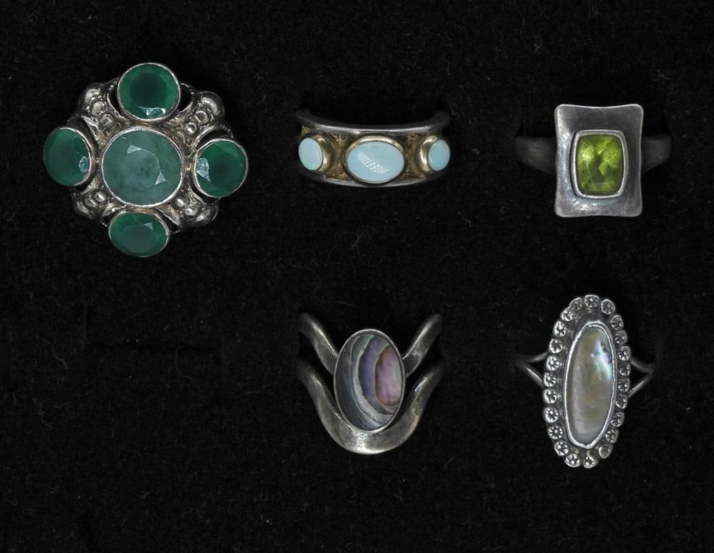 NICKY BUTLER GREEN AGATE RING & MORE 925 RINGS: NICKY BUTLER GREEN AGATE RING & MORE 925 RINGS