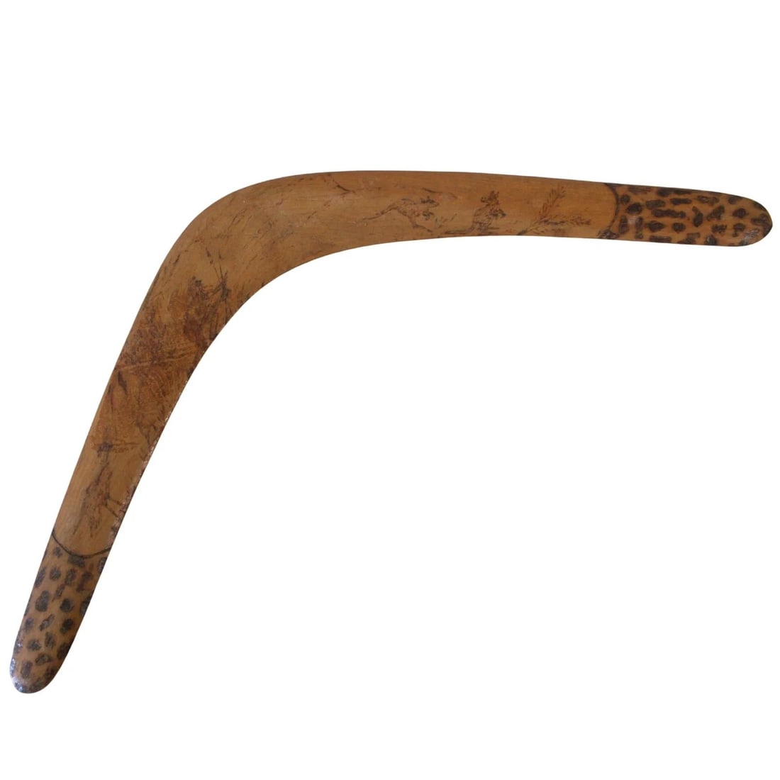 ABORIGINAL TRANSITIONAL BOOMERANG WITH INCISED DETAIL OF A NATIVE HUNTING KANGAROOS (1 of 2)