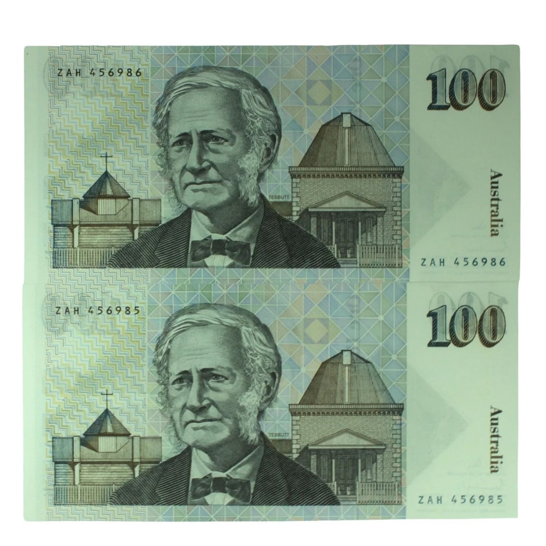 AUSTRALIA 'JOHNSTON - STONE' $100'S (1984), UNCIRCULATED OPQ (CONSECUTIVE PAIR) (1 of 2)