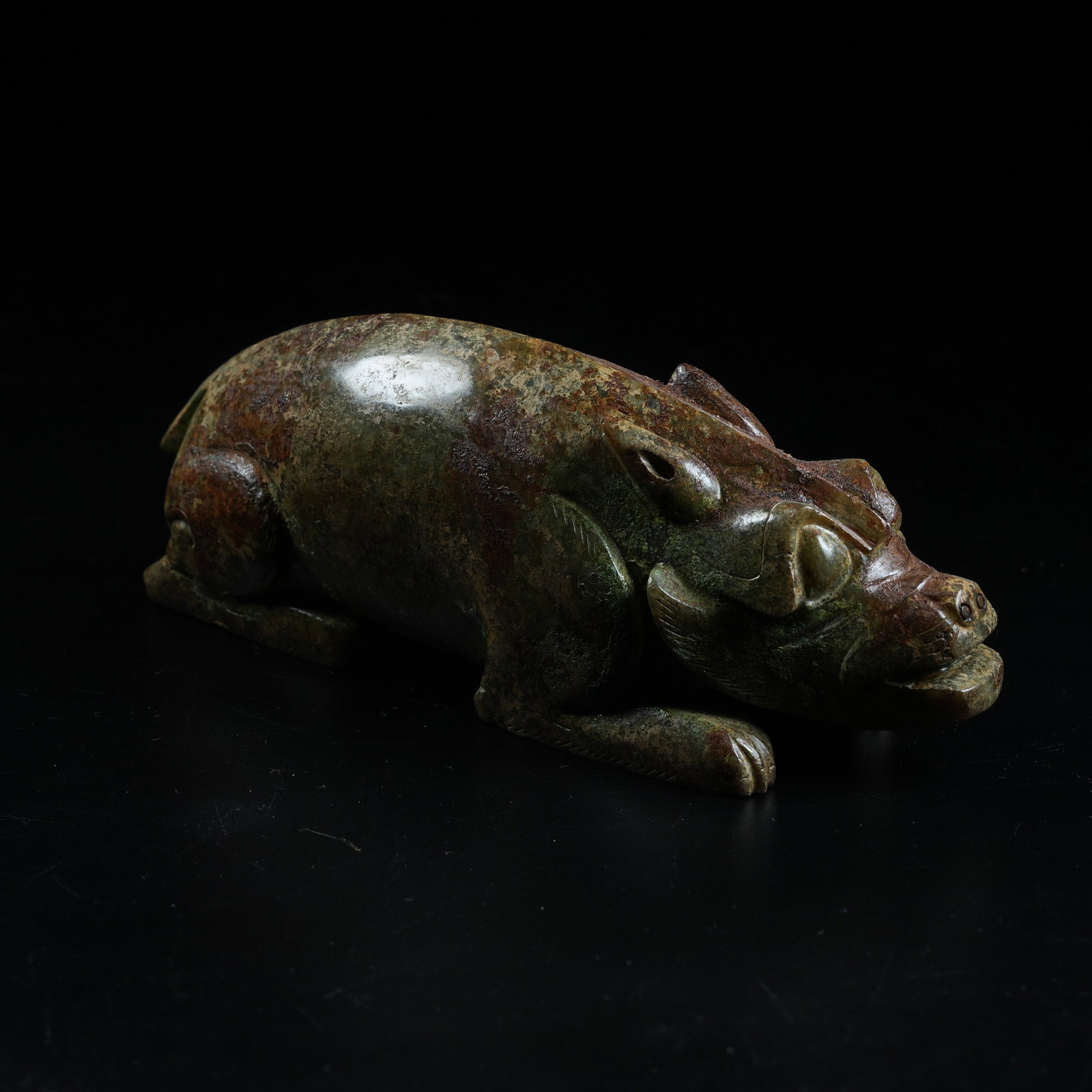 A ANCIENT JADE BEAST ORNAMENT: Ancient Jade Beast Ornament