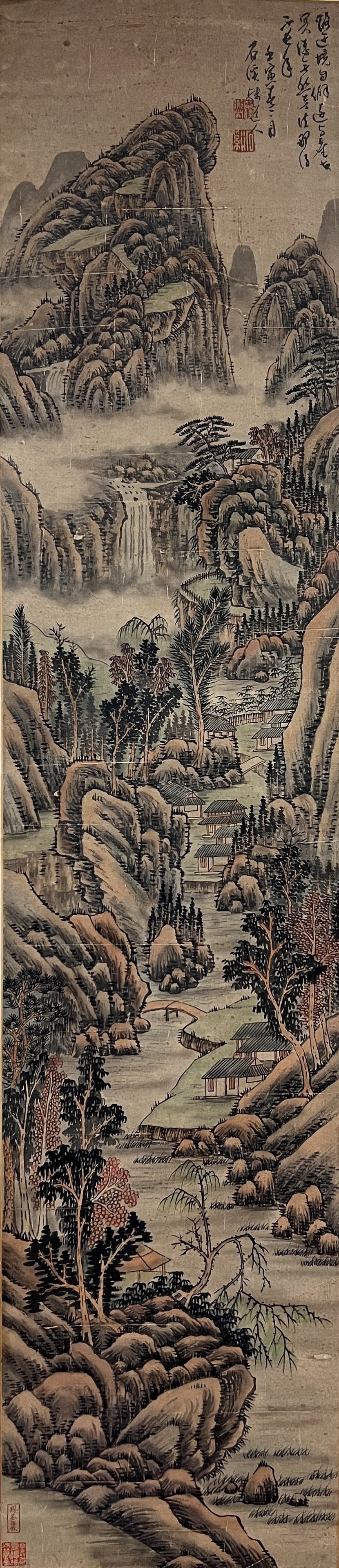 A LANDSCAPE PAINTING HANGING SCROLL ON PAPER BY SHI XI.石溪 (1 of 9)