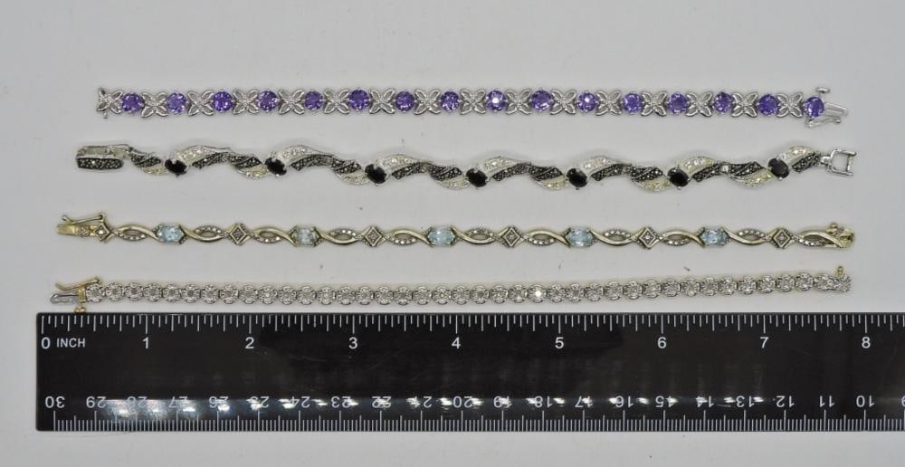 (4) GEMSTONE TENNIS BRACELETS 925 (1 of 2)