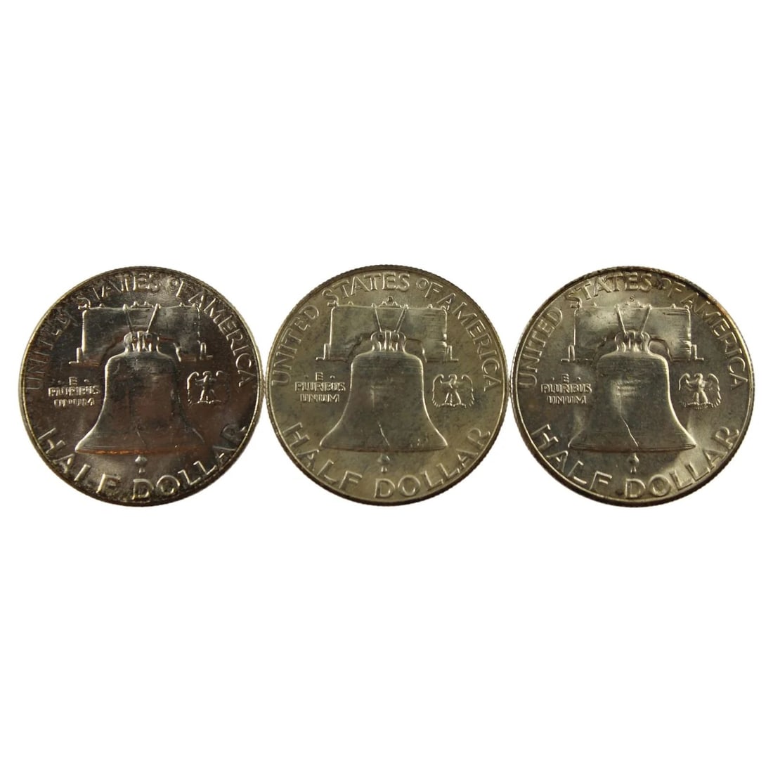 U.S.A. 1954, 1954 D & 1954 S 'FRANKLIN' SILVER (900) HALF DOLLARS, CHOICE UNCIRCULATED (3 COINS): U.S.A. 1954, 1954 D & 1954 S 'Franklin' Silver (900) Half Dollars, Choice Uncirculated (3 coins)