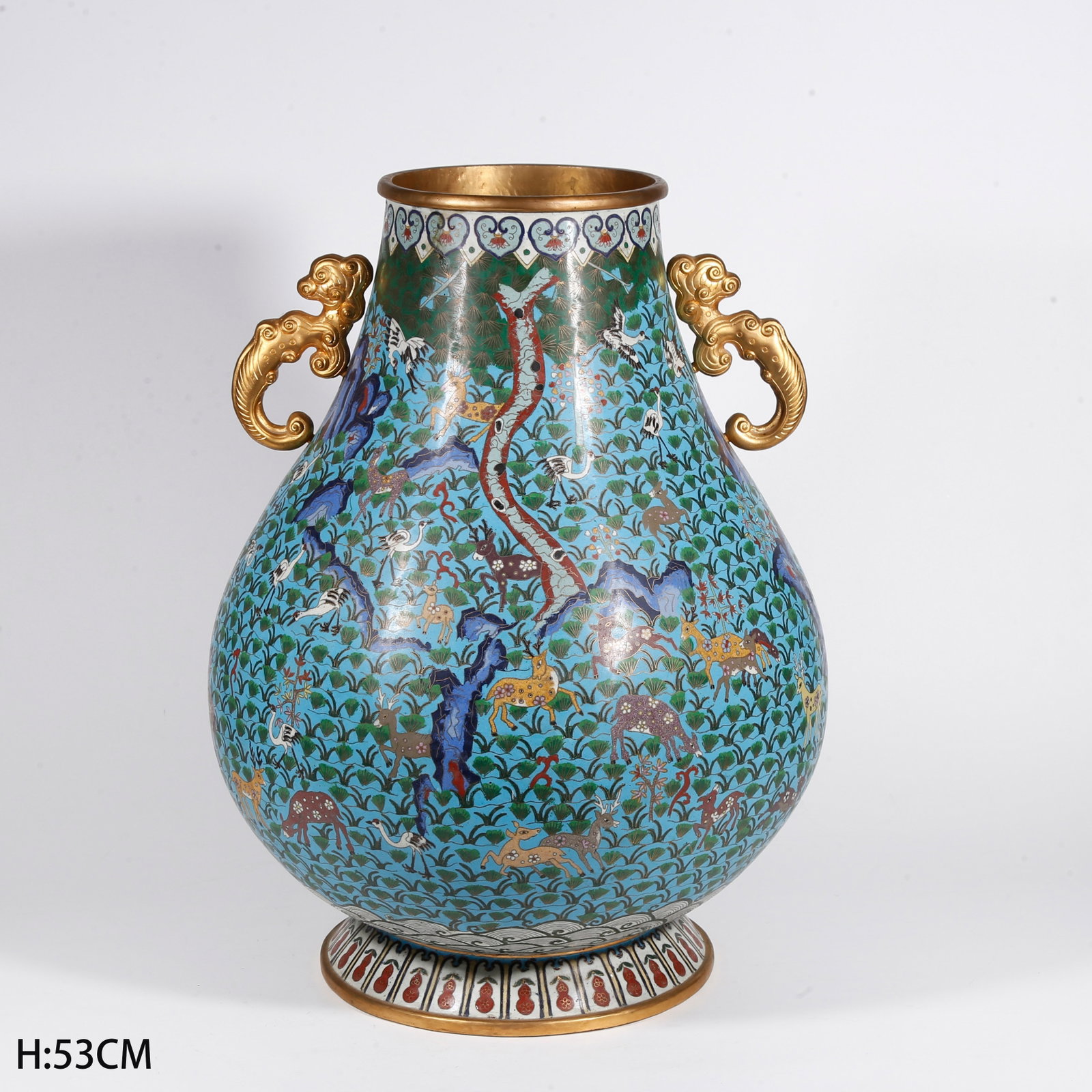 A CLOISONNE TWO-EARED ZUN VESSEL WITH BEAST MOTIFS ON BRONZE BODY (1 of 10)