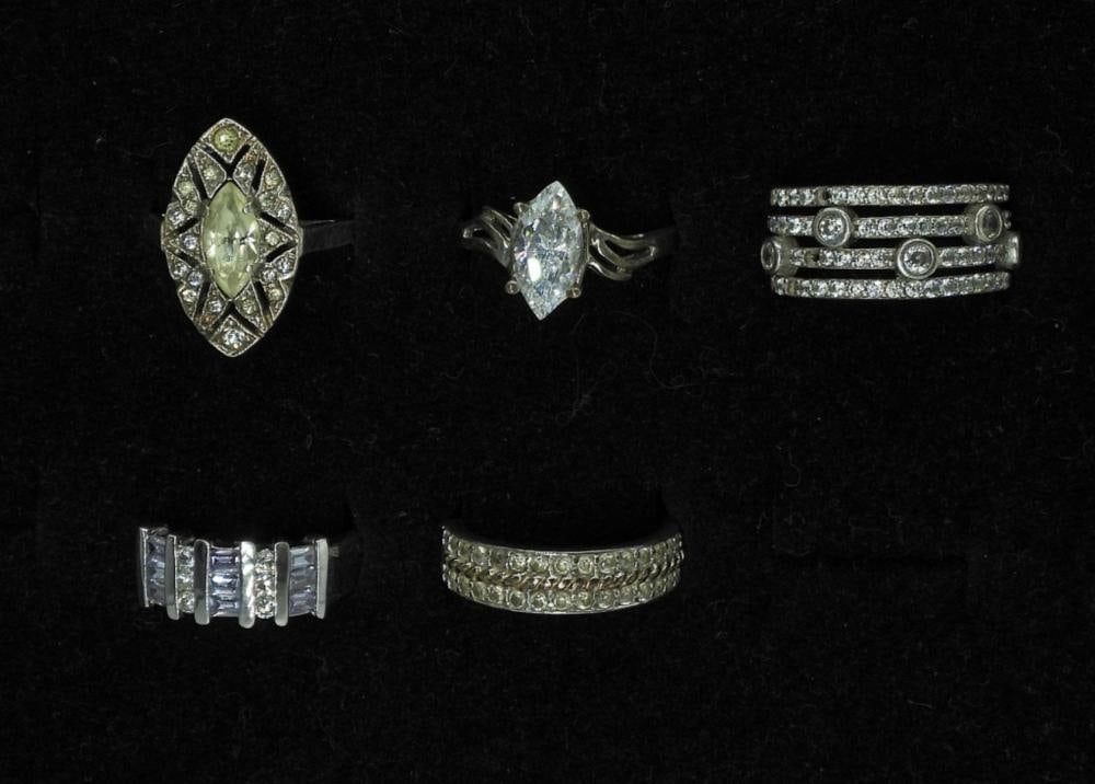 STERLING VTG BRIDAL STYLE RINGS (5): STERLING VTG BRIDAL STYLE RINGS (5)
