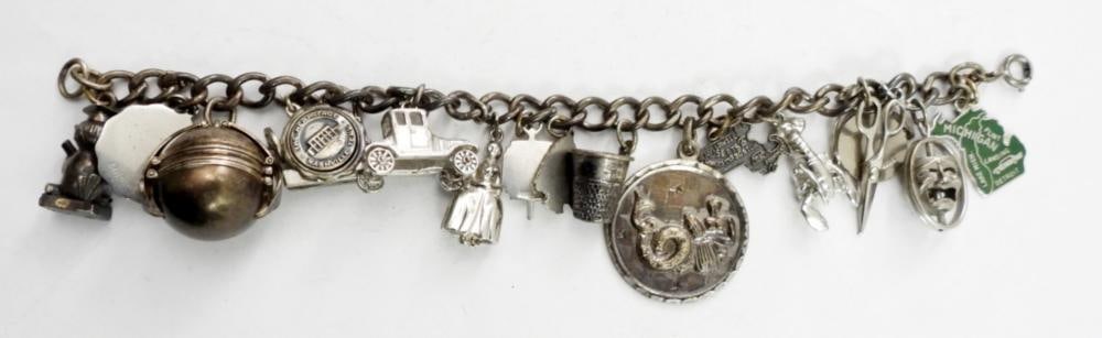 VINTAGE STERLING CHARM BRACELET-16 CHARMS: VINTAGE STERLING CHARM BRACELET-16 CHARMS