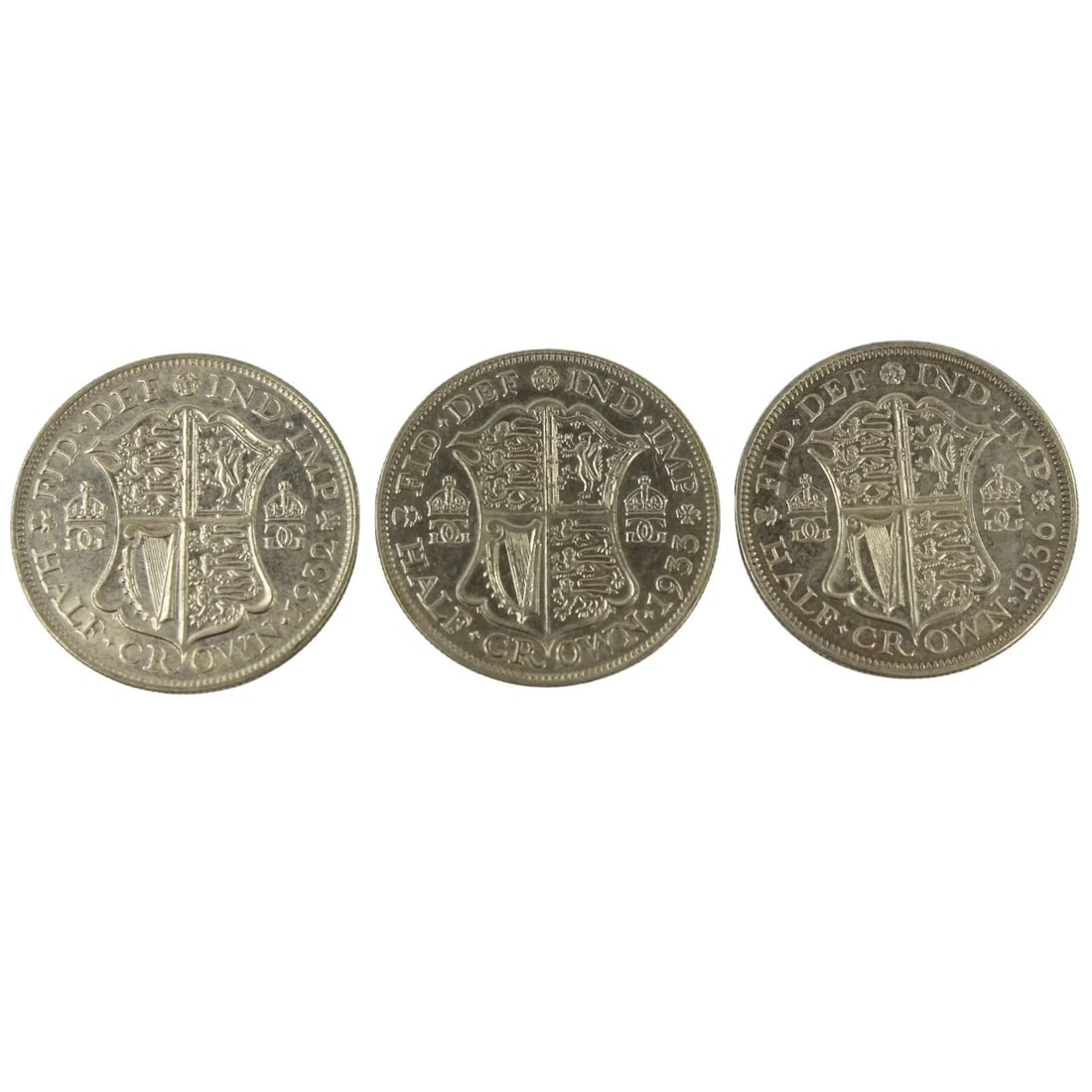 GREAT BRITAIN 1932, 1933, 1936 SILVER (500) HALFCROWNS, EXTREMELY FINE OR BETTER: Great Britain 1932, 1933, 1936 Silver (500) Halfcrowns, Extremely Fine or better