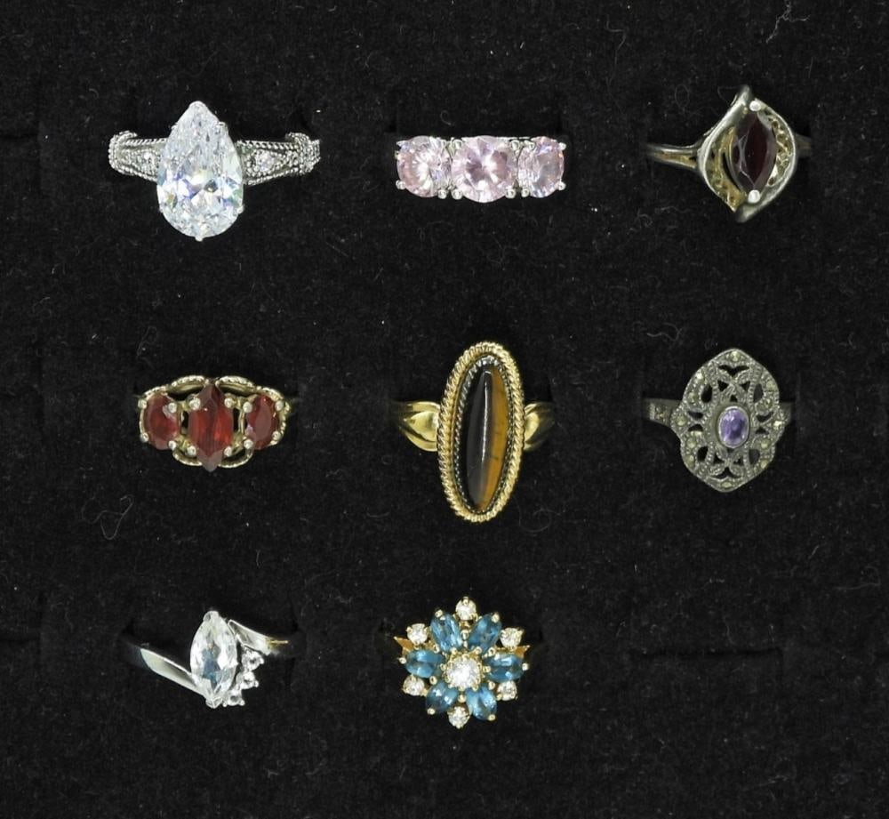(8) STERLING GEMSTONE RINGS: (8) STERLING GEMSTONE RINGS