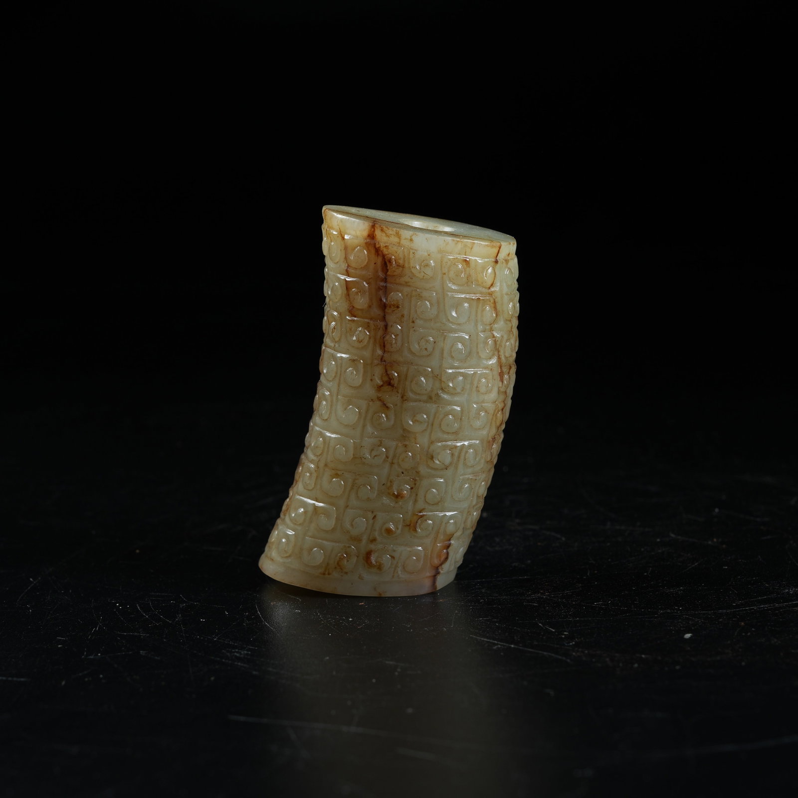 A ANCIENT JADE TUBE PENDANT WITH HOOKED CLOUD PATTERN (1 of 9)