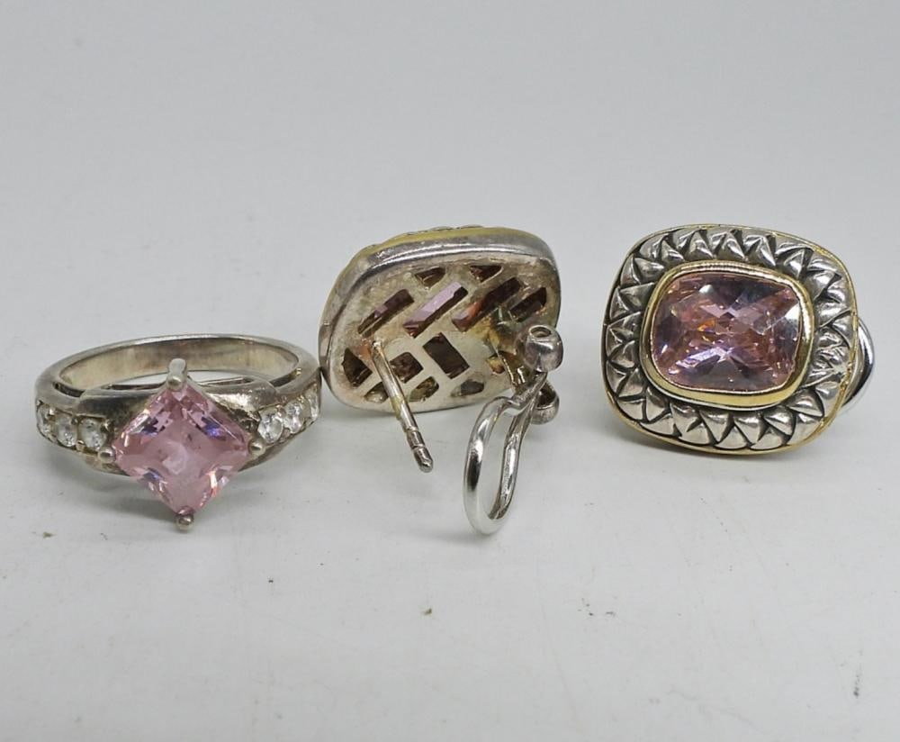 STERLING SET WITH PINK GEMSTONES: STERLING SET WITH PINK GEMSTONES