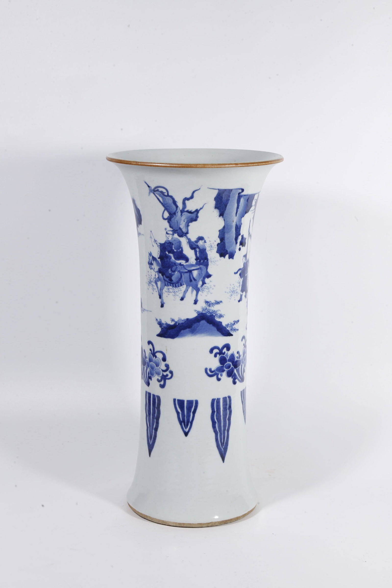 A BLUE AND WHITE GU BEAKER WITH FIGURE STORY MOTIF (1 of 9)