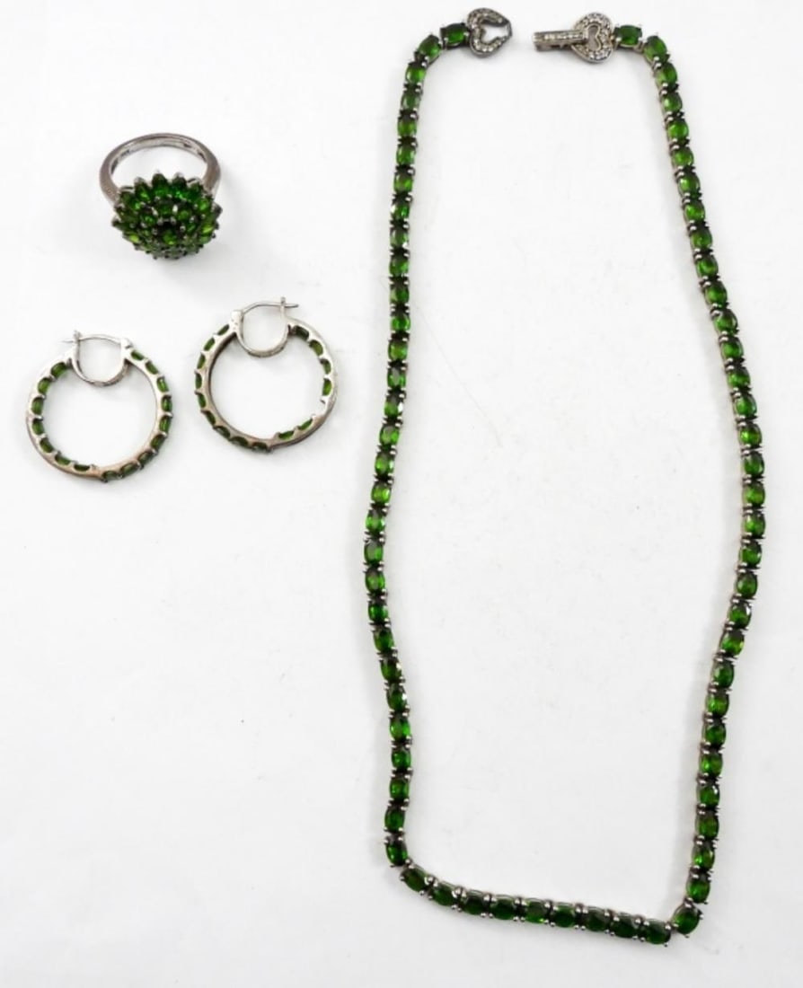 GREEN STONE STERLING JEWELRY LOT (1 of 2)