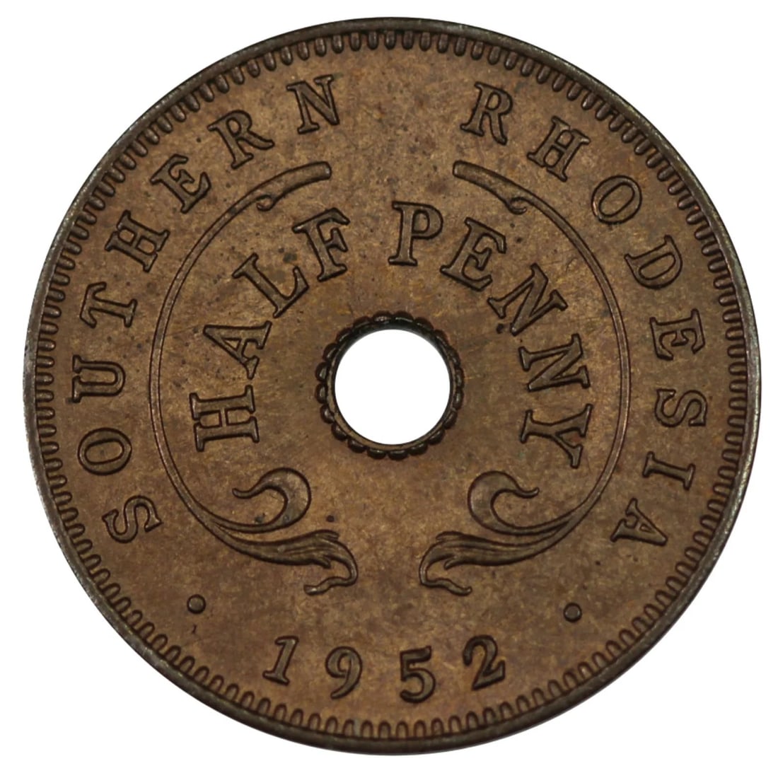 SOUTHERN RHODESIA 1952 HALFPENNY, CHOICE UNCIRCULATED WITH PLENTY OF RED (1 of 2)