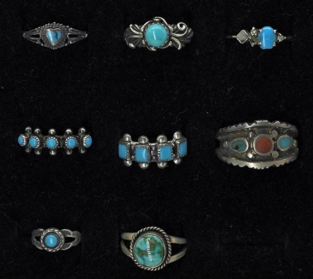 (8) STERLING TURQUOISE RINGS (1 of 2)