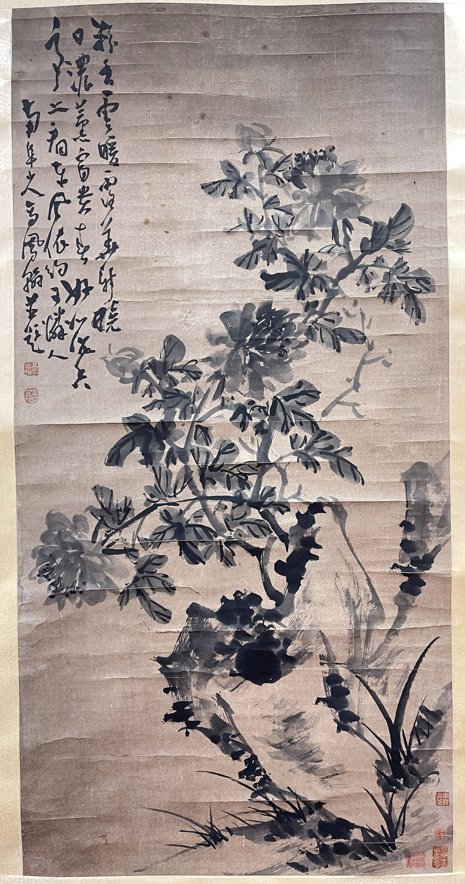 A FLOWER-AND-RUGGED-ROCK PAINTING HANGING SCROLL ON PAPER BY GAO FENGHAN.高鳳翰 (1 of 8)