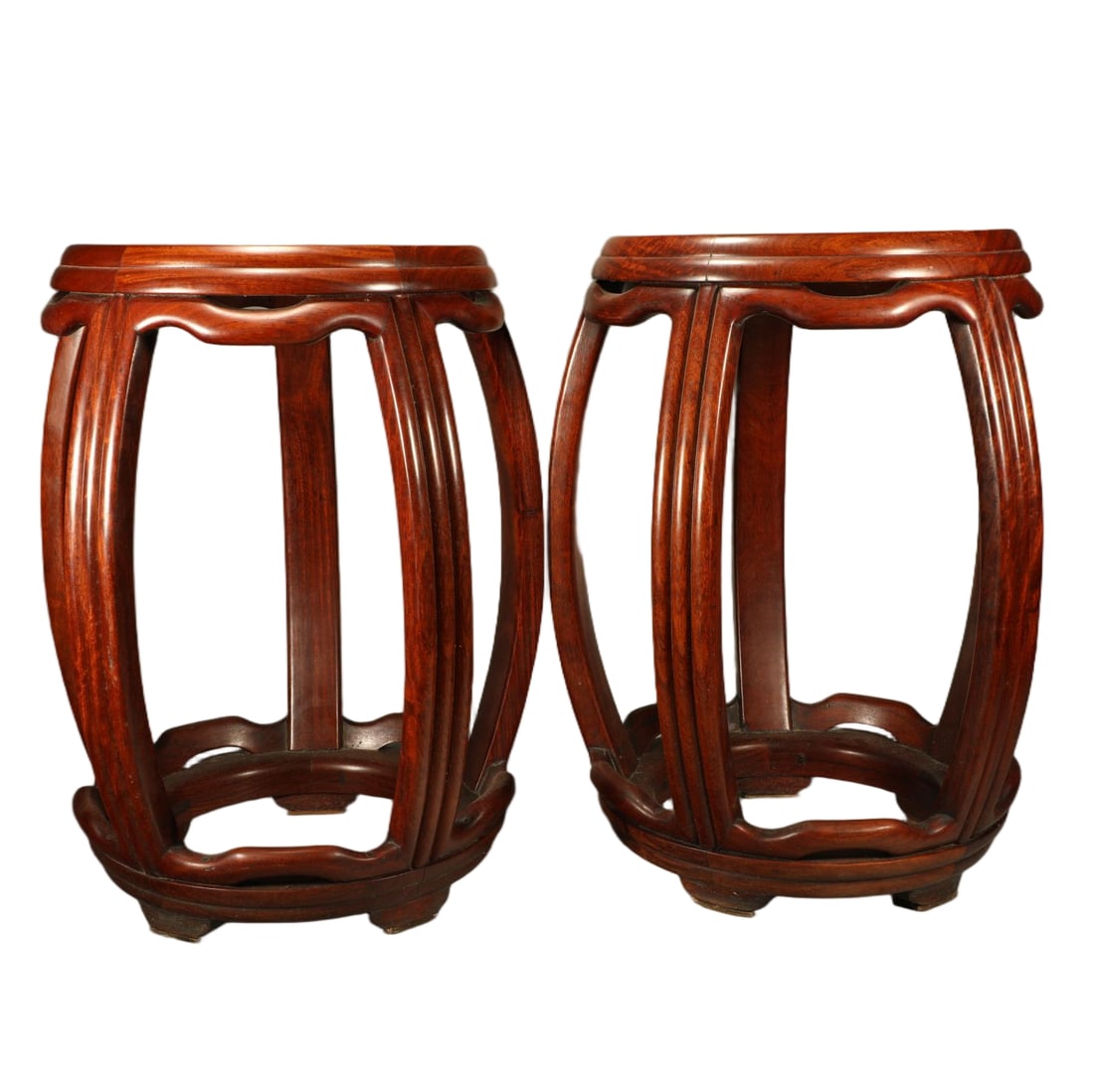 A PAIR OF HUANGHUALI DRUM STOOLS (1 of 6)