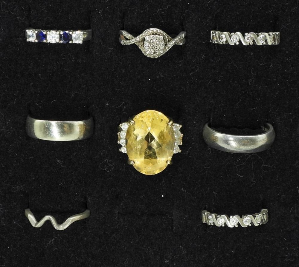 (8) STERLING FASHION RINGS: (8) STERLING FASHION RINGS