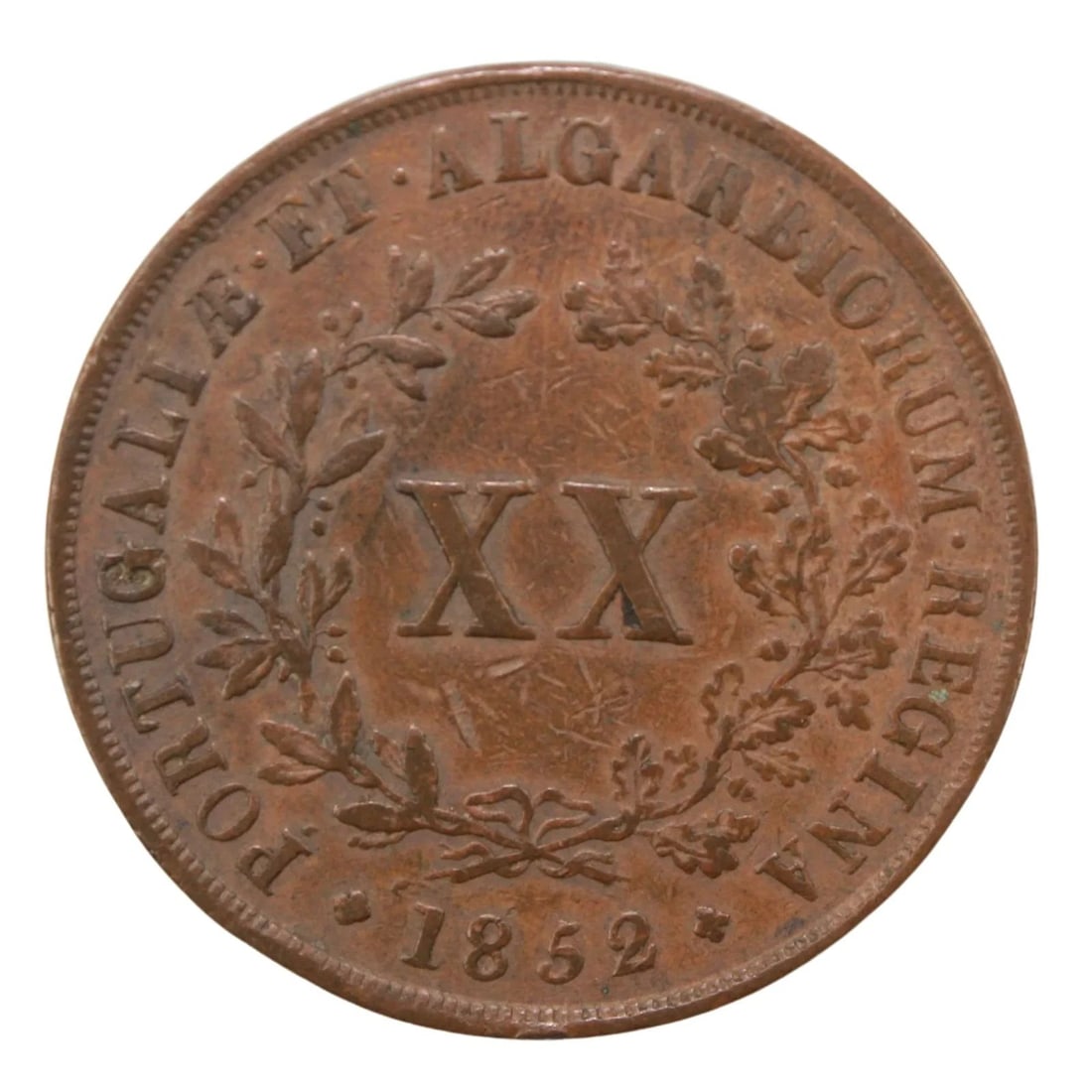 PORTUGAL 1852 20 REIS, ABOUT EXTREMELY FINE (1 of 2)
