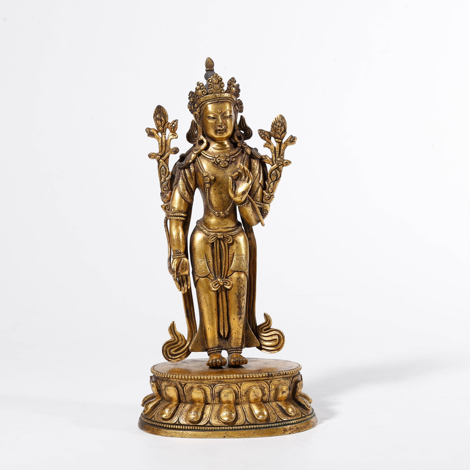 A GILT-BRONZE STANDING BUDDHA STATUE: Gilt-Bronze Standing Buddha Statue