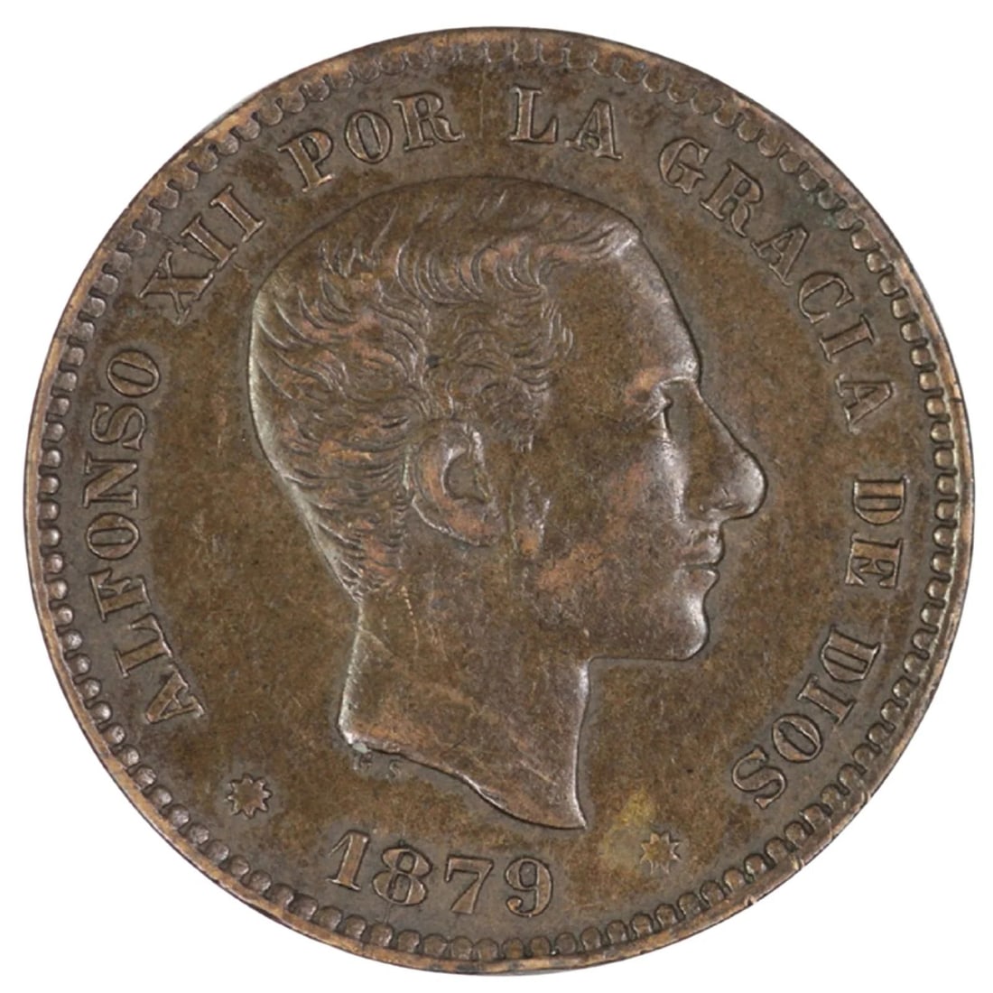 SPAIN 1879 5 CENTIMOS, GOOD EXTREMELY FINE (1 of 2)