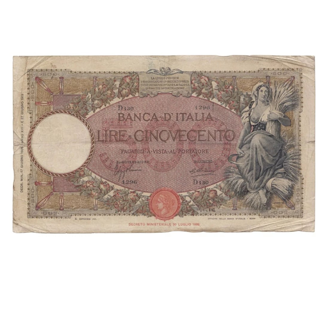 ITALY '21 MARCH 1930' 500 LIRE, FINE DETAILS: Italy '21 March 1930' 500 Lire, Fine details
