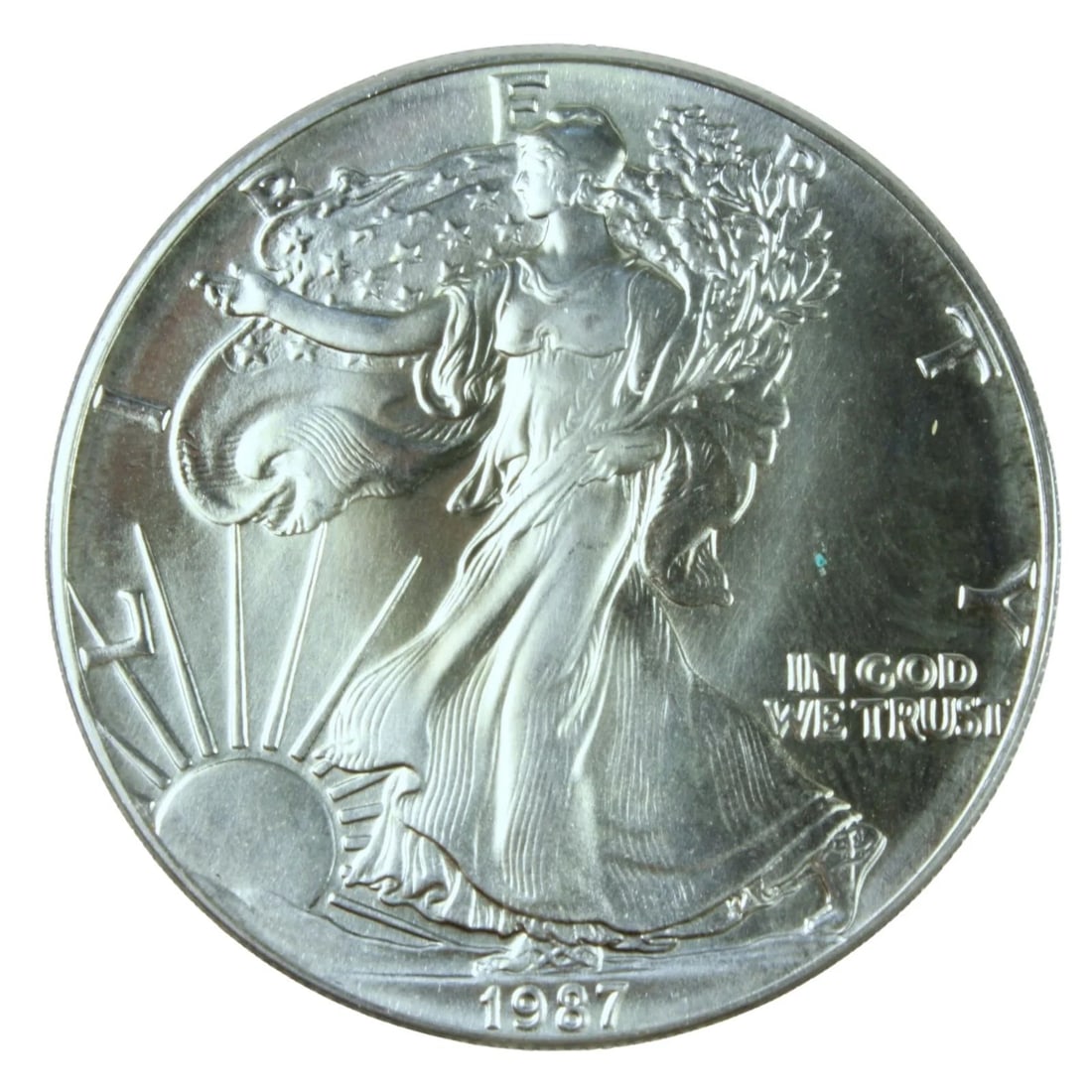 U.S.A. 1987 'LIBERTY' SILVER (999) DOLLAR, BRILLIANT UNCIRCULATED (1 of 2)