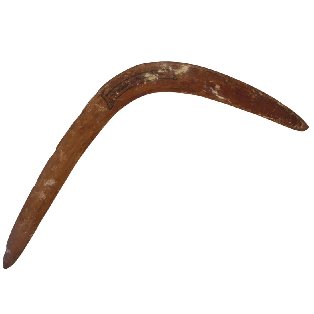 ABORIGINAL TRANSITIONAL BOOMERANG WITH PAINTED SCROLL - "THE CEDAR CREEK TRIBE' (1 of 2)