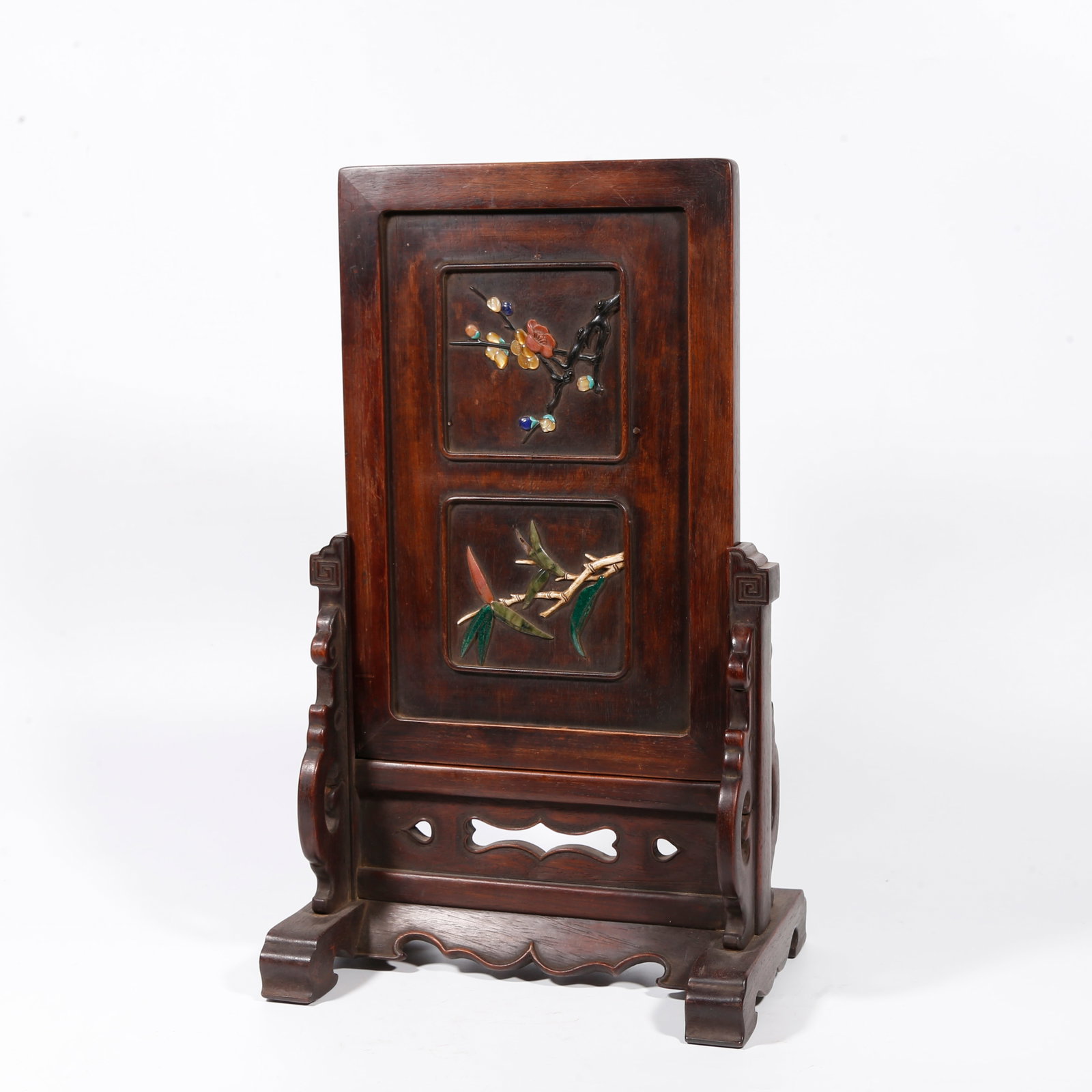 A PRECIOUS-STONE INLAID TABLE SCREEN IN HUANGHUALI WOOD (1 of 9)