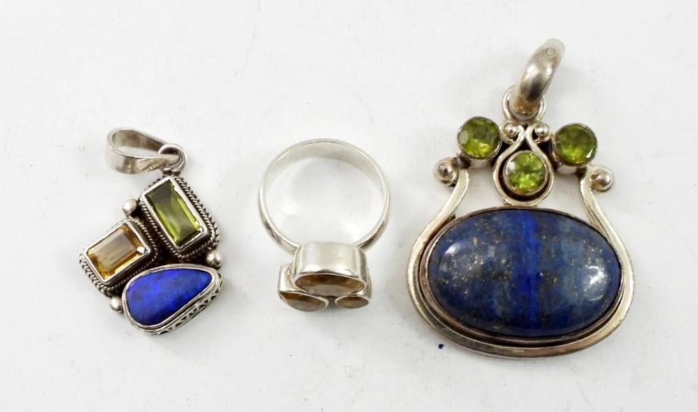 BLUE LAPIS STERLING PENDANTS WITH GEMS: BLUE LAPIS STERLING PENDANTS WITH GEMS