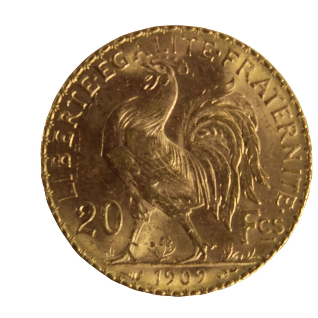 FRANCE 1909 GOLD (900) 20 FRANCS, BRILLIANT UNCIRCULATED: France 1909 Gold (900) 20 Francs, Brilliant Uncirculated