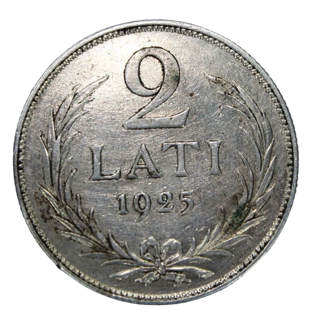LATVIA 1925 SILVER (835) 2 LATI EXTREMELY FINE: Latvia 1925 Silver (835) 2 Lati Extremely Fine