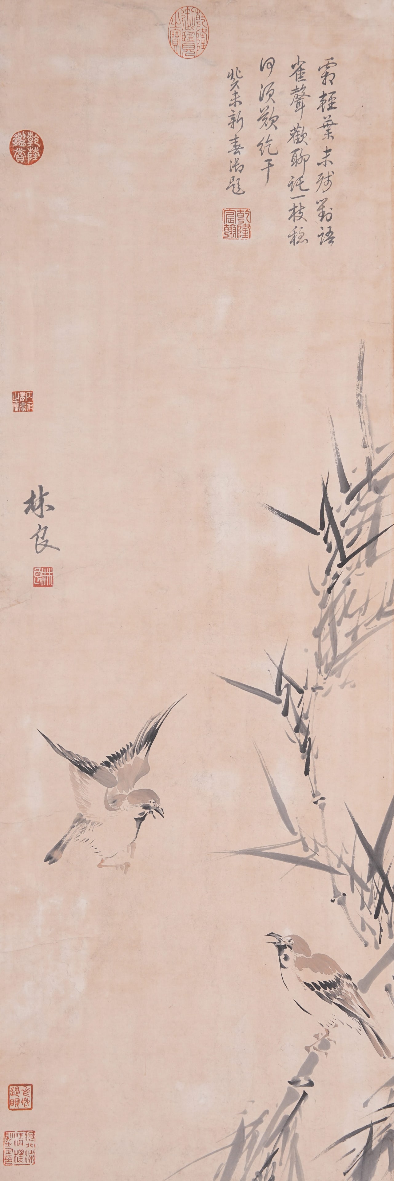 A BAMBOO-AND-SPARROW PAINTING ON PAPER BY LIN LIANG.林良 (1 of 8)