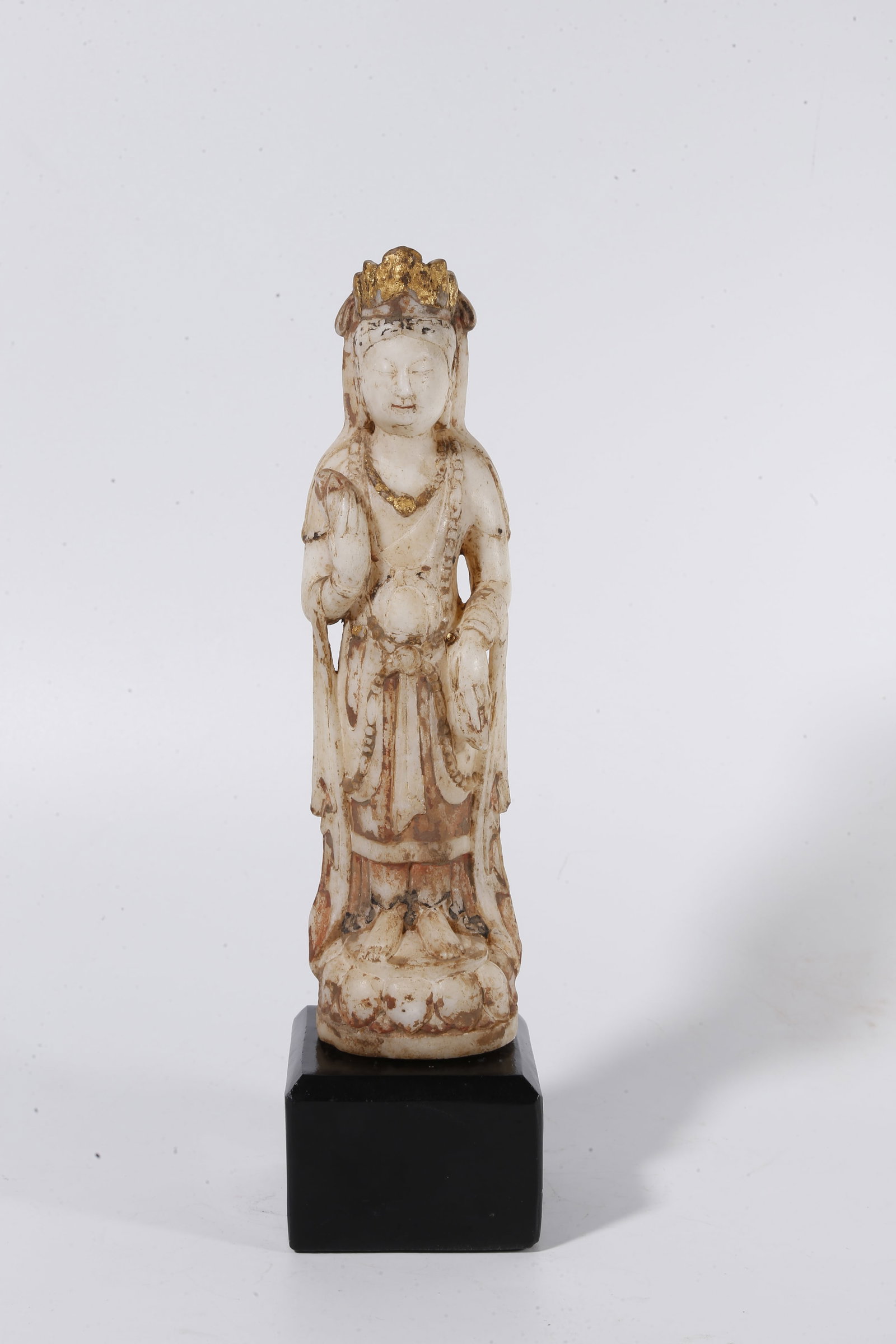 A PAINTED WHITE MARBLE STANDING BODHISATTVA STATUE (1 of 9)