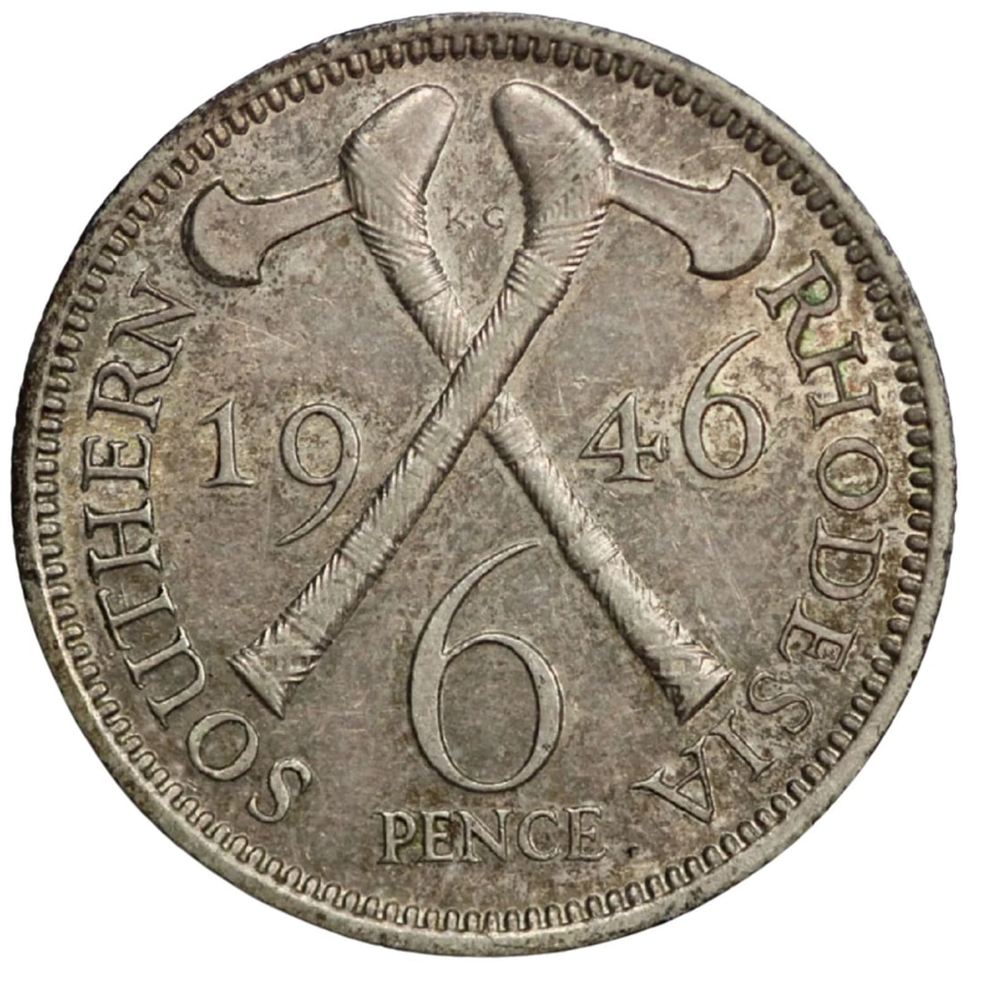 SOUTHERN RHODESIA 1946 SILVER (500) SIXPENCE, LIGHTLY TONED UNCIRCULATED: Southern Rhodesia 1946 Silver (500) Sixpence, lightly toned Uncirculated
