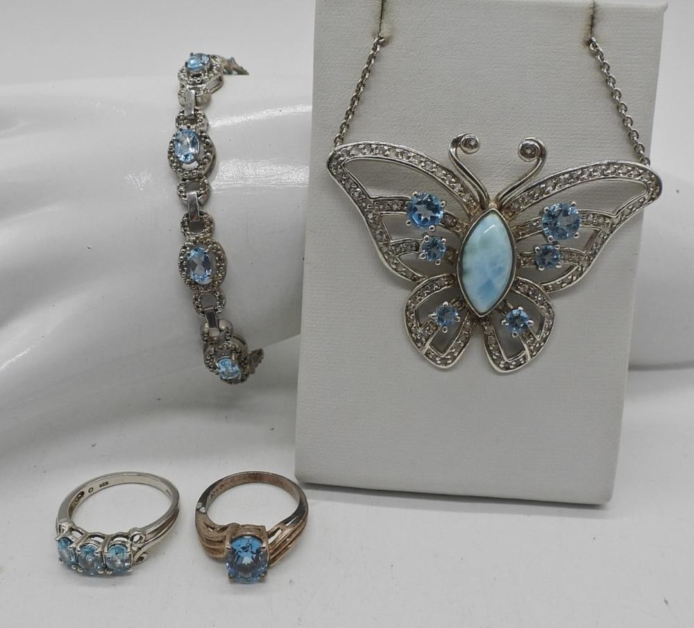 LARIMAR & BLUE TOPAZ STERLING SET: LARIMAR & BLUE TOPAZ STERLING SET