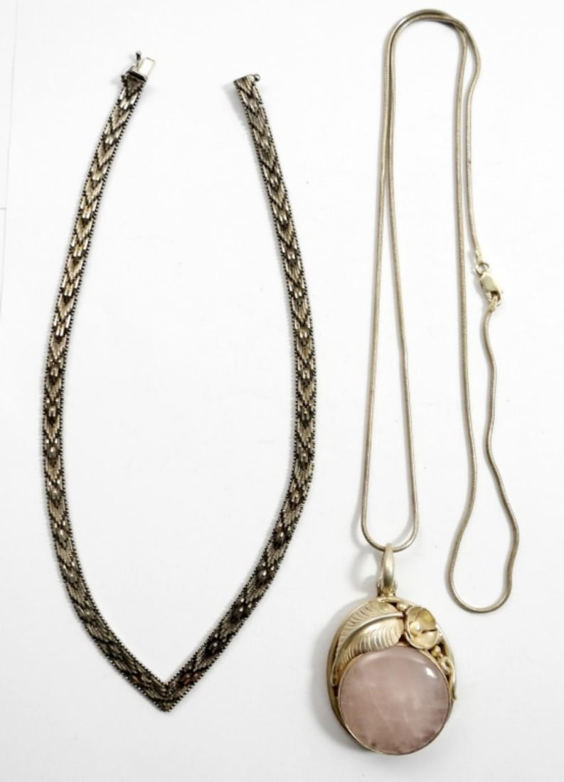 (2) STERLING NECKLACES - ROSE QUARTZ (1 of 2)