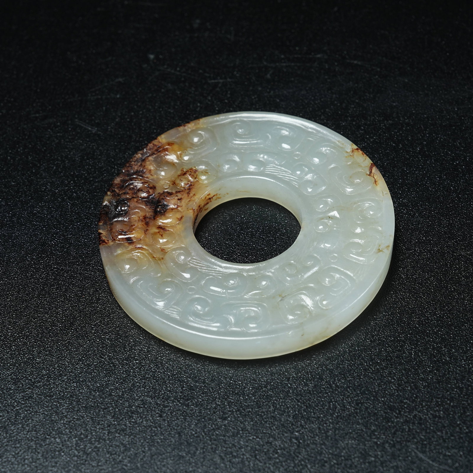 A ANCIENT JADE BI DISC WITH HOOKED CLOUD PATTERN - 5