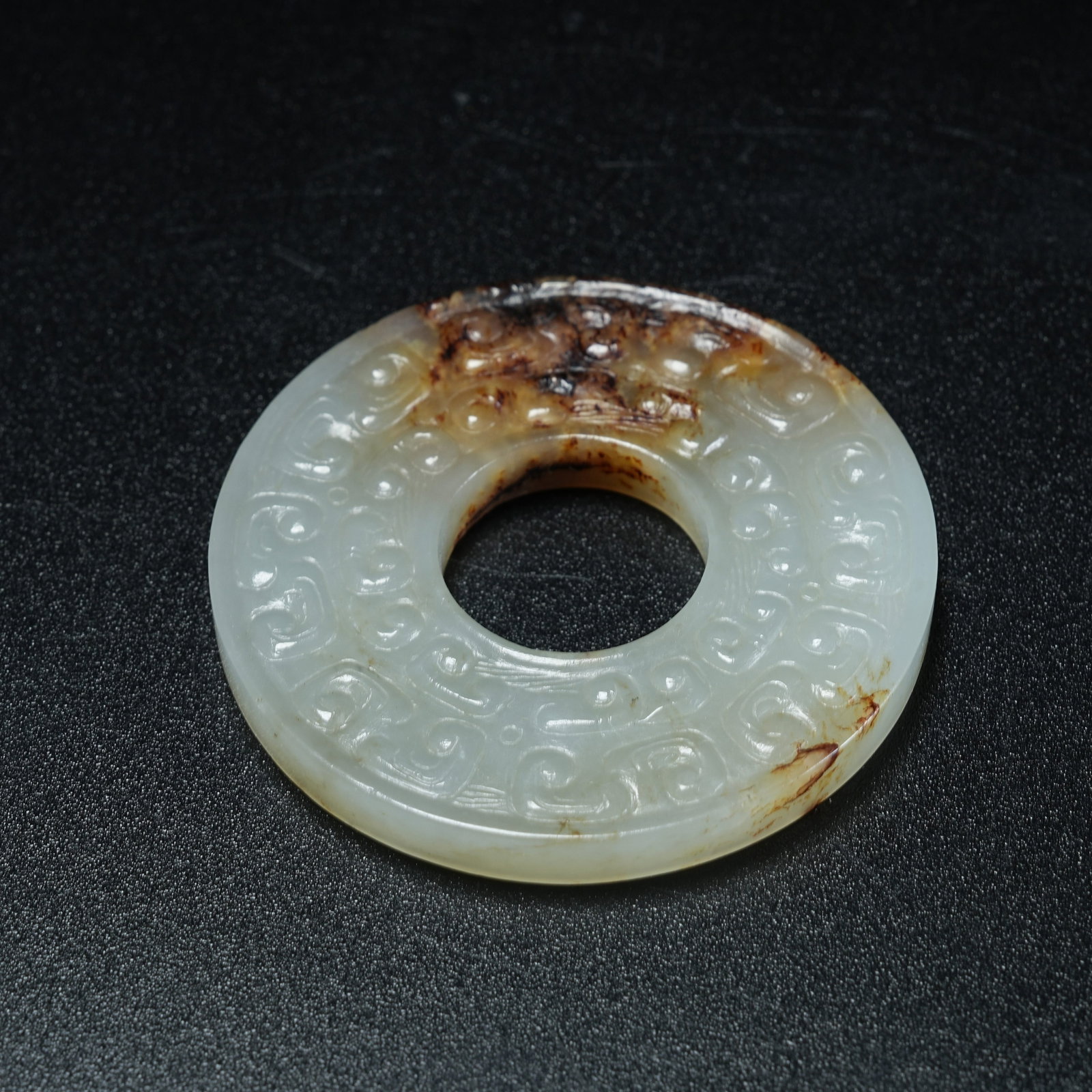 A ANCIENT JADE BI DISC WITH HOOKED CLOUD PATTERN - 6