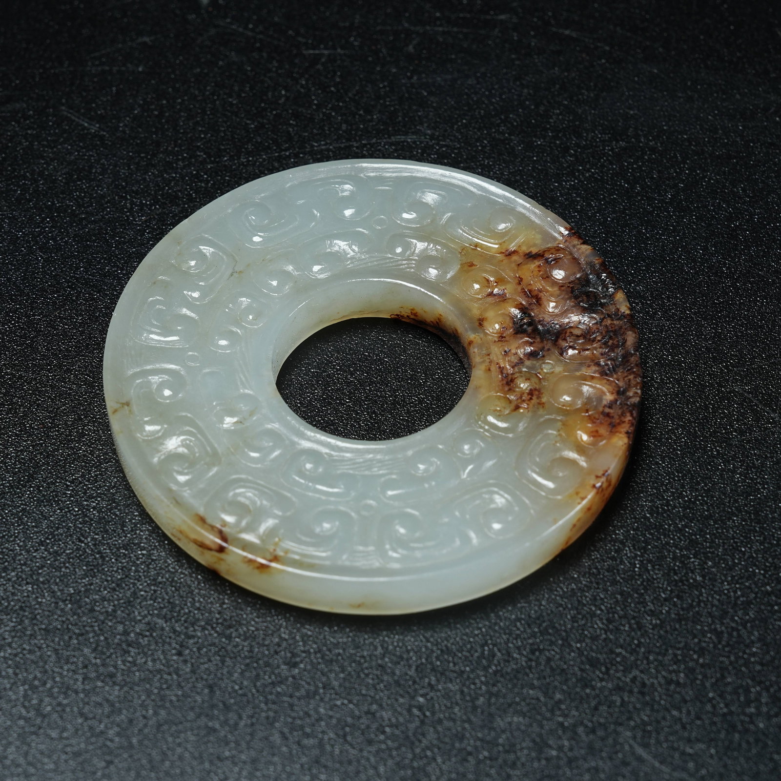 A ANCIENT JADE BI DISC WITH HOOKED CLOUD PATTERN - 7
