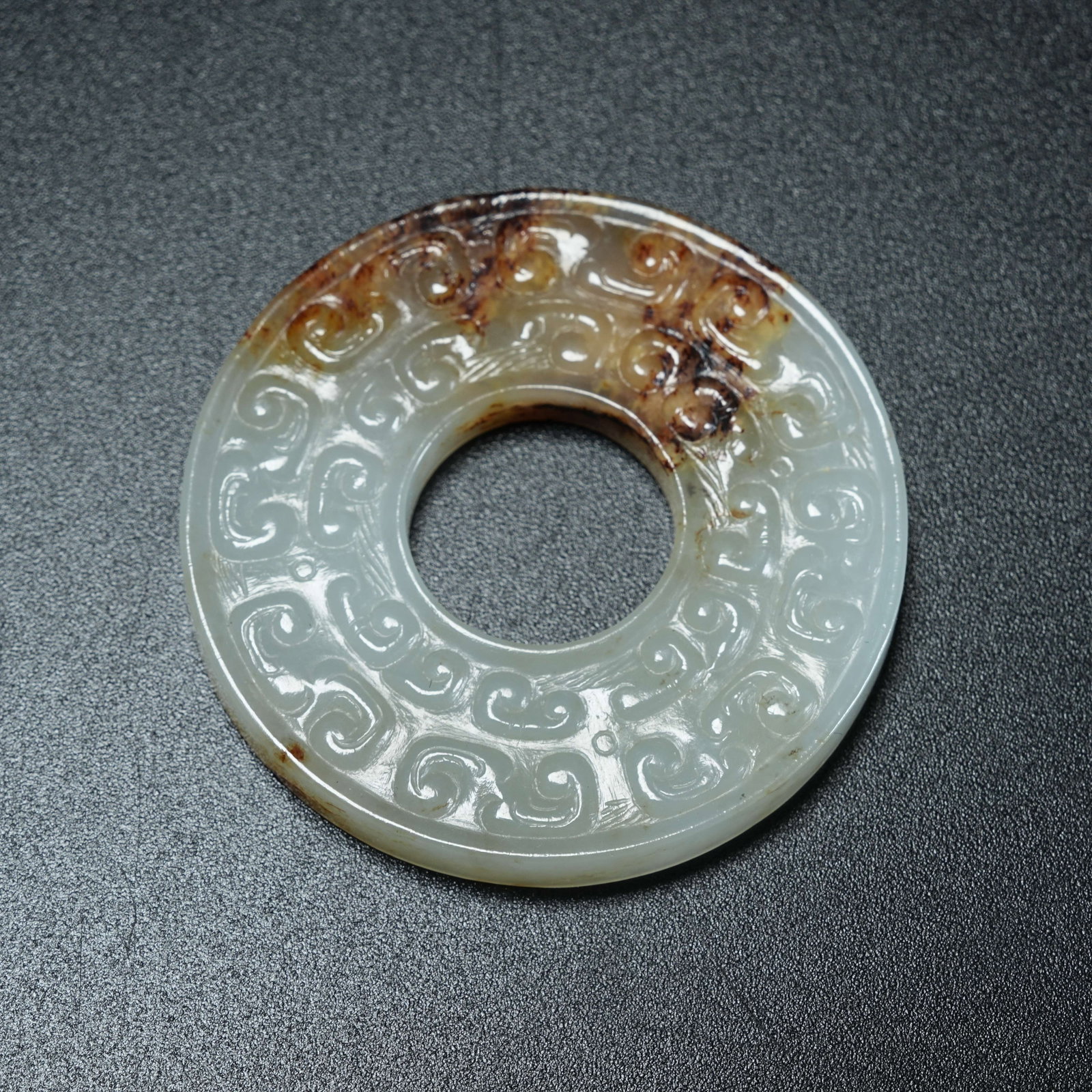 A ANCIENT JADE BI DISC WITH HOOKED CLOUD PATTERN - 9