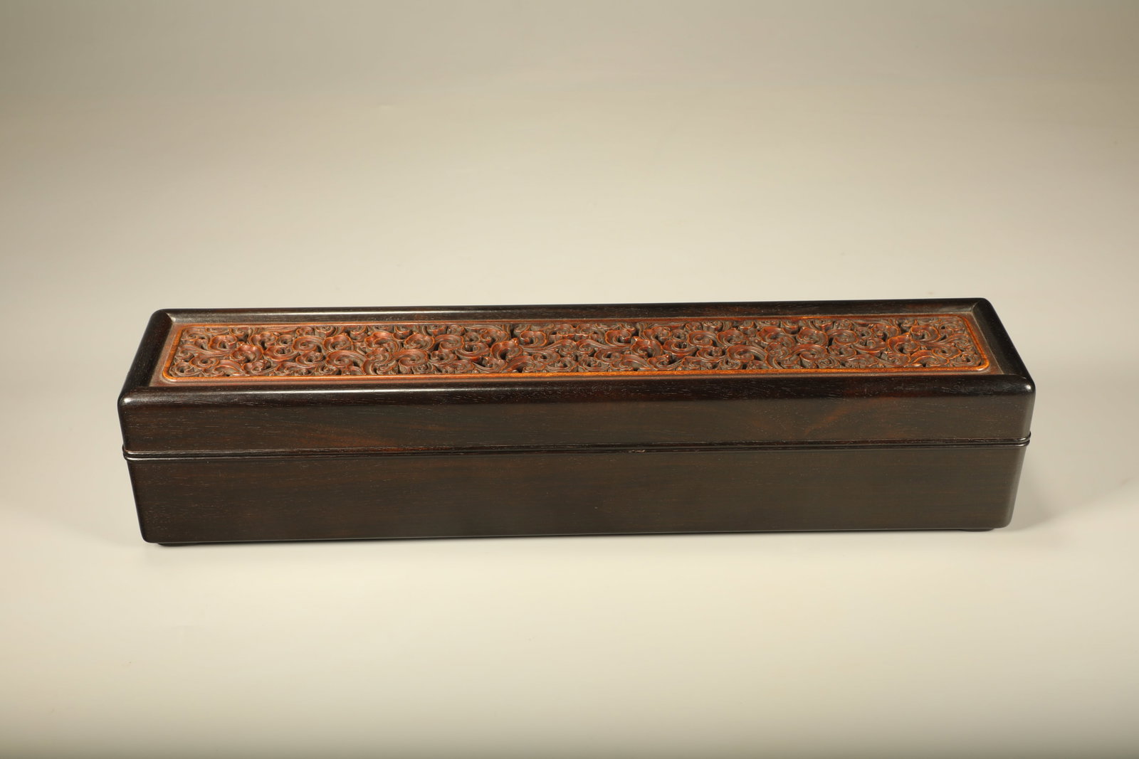A INCENSE BURNER BOX CARVED WITH FLORAL PATTERNS INLAID WITH BOXWOOD ON ZITAN WOOD (1 of 7)