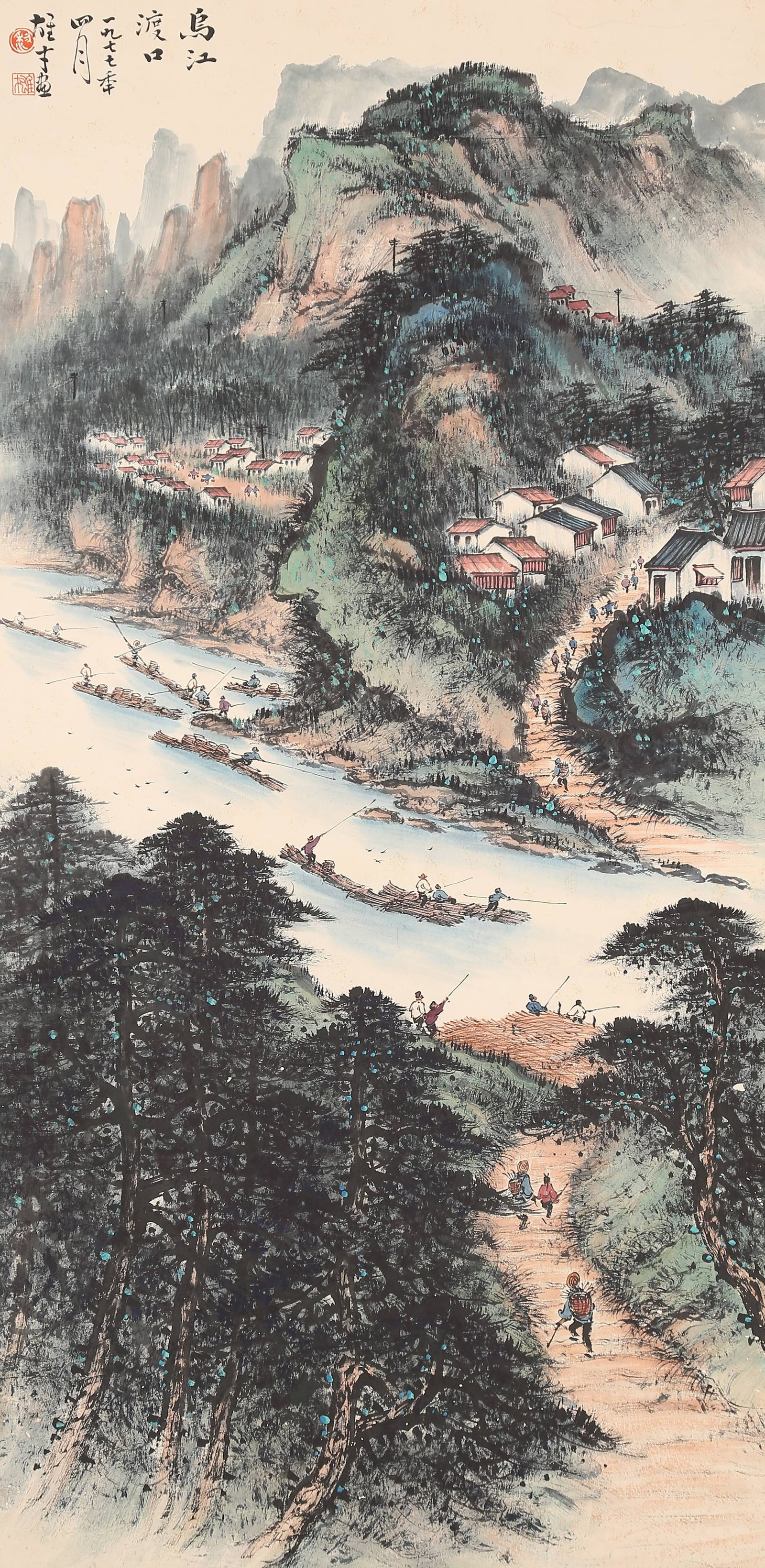 A WUJIANG FERRY CROSSING PAINTING ON PAPER BY LI XIONGCAI.黎雄才 (1 of 11)