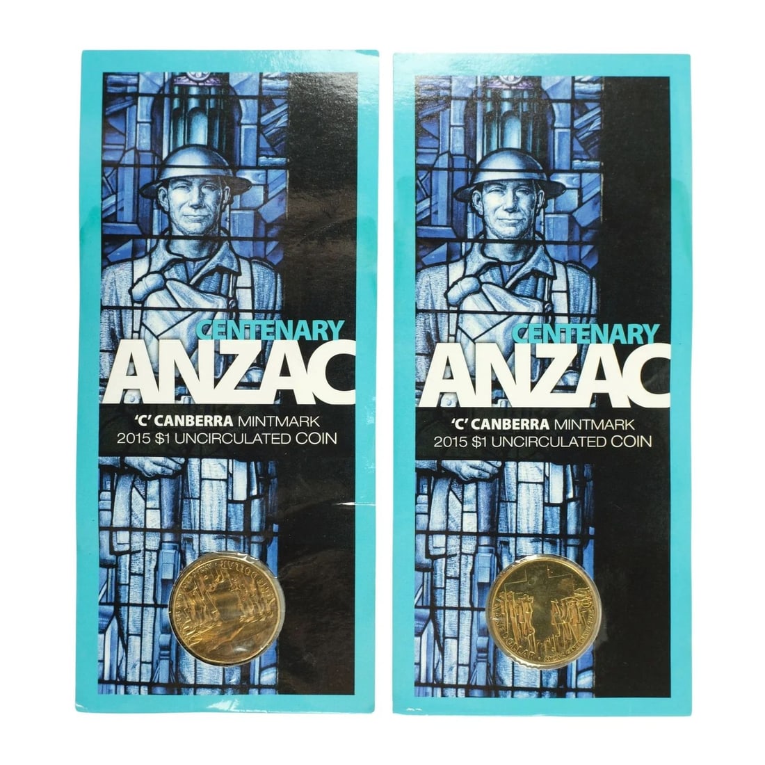 AUSTRALIA 2015 ANZAC $1 , UNCIRCULATED, AL/BR (2 COINS): Australia 2015 Anzac $1 , Uncirculated, Al/Br (2 coins)