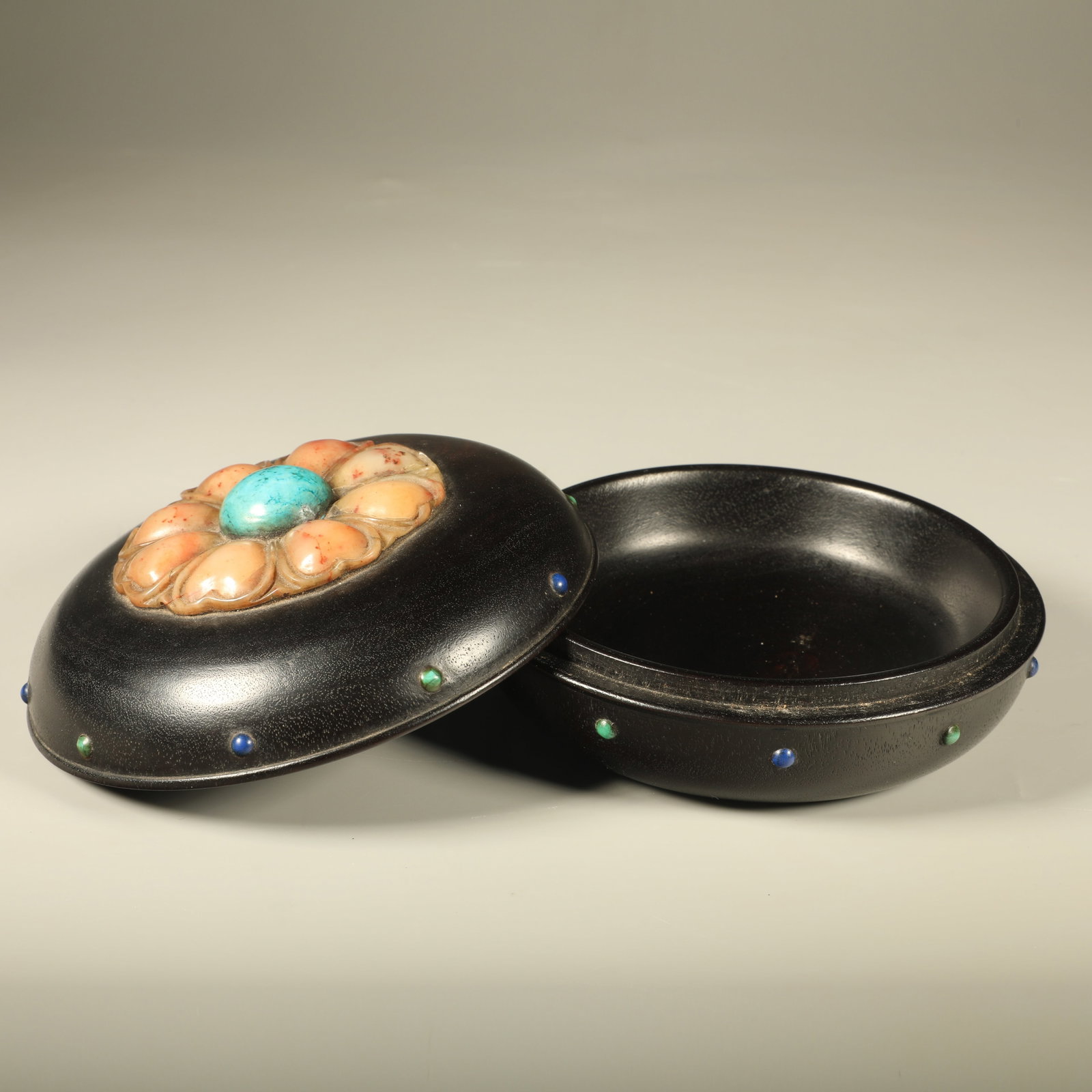 A SANDALWOOD COVERED BOX INLAID WITH GEMSTONES (1 of 8)