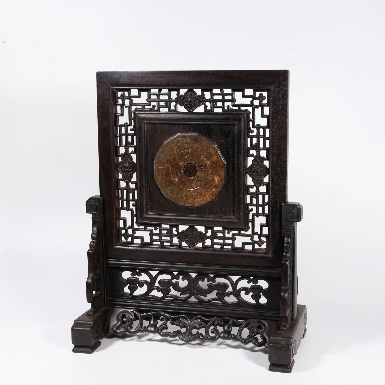 A JADE-INLAID TABLE SCREEN IN ZITAN WOOD (1 of 9)